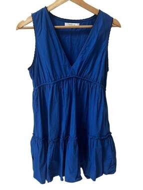 Reserved Blue V-Neck Tiered Sleeveless Mini Dress Size M